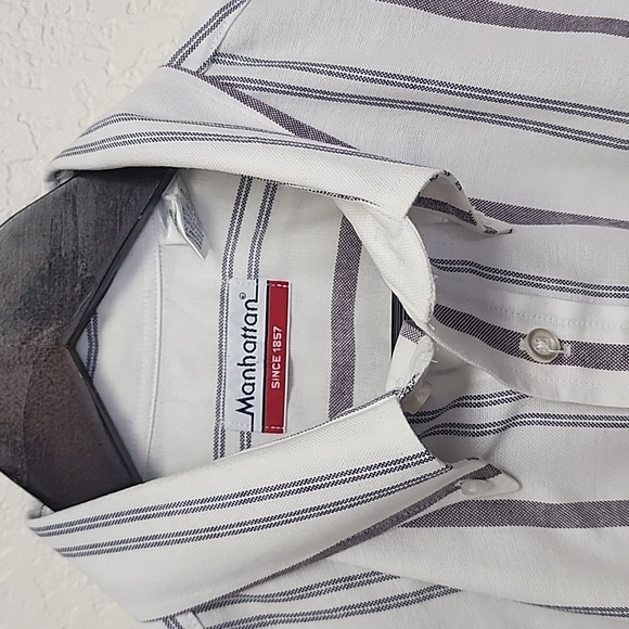 Manhattan Men Dress White Striped Tallman Long Sleeve Made in USA - Picture 4 of 8